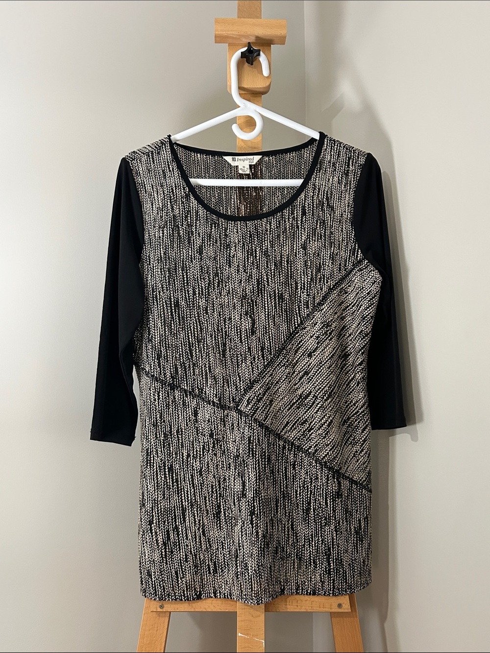 VINTAGE | Black and Cream Sheer Woven Top | Size 10 / Medium